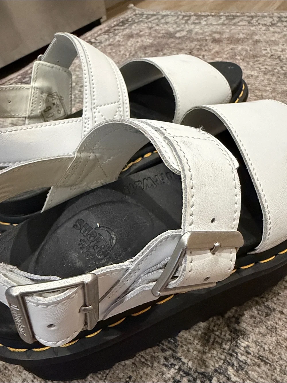 Dr. Martens White Platform Sandal with Black Sole
